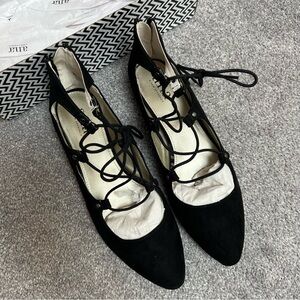 A. N. A. Black suede lace up bow tie pointed Ember Black size 9.5 M comes in box